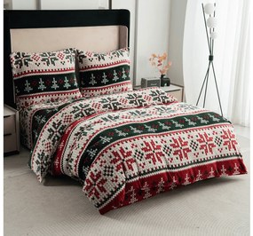 Mikroplüss ágyneműhuzat szett FROSTED CHRISTMAS színes + mikroplüss lepedő SOFT 90x200 cm fehér, egyszemélyes ágyhoz