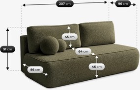 ARVETO ágyazható kanapé olívazöld bouclé kárpittal
