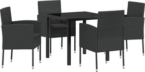vidaXL Kert étkező szett párnával 5 pcs Fekete polirattan