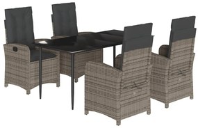 5 részes szürke polyrattan kerti étkezőgarnitúra párnával