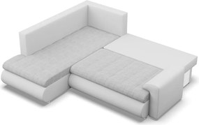 Tokio sarokkanapé, L alakú háttámlával, 2 ágyneműtartóval, fonott + műbőr, baloldali, szürke - fehér