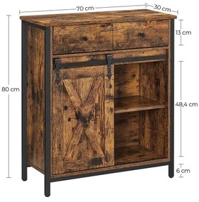 FIRA barna/fekete tolóajtós és fiókos komód