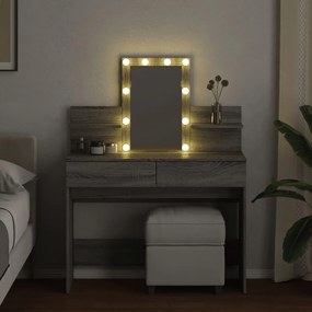 szürke sonoma színű fésülködőasztal LED-del 100 x 40 x 130 cm