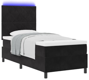 Boxspring Ágy Matraccal és LED Fekete 90x190 cm Bársonyos