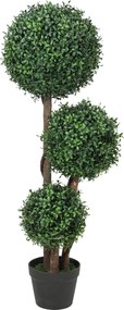 HOMCOM 100 cm nagy buxus topiárium – háromgömbös műnövény valódi fa törzzsel cserépben, élethű dísz nappaliba, hálószobába, irodába, kertbe, ajándékna