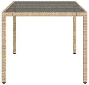 bézs polyrattan üveglapos kerti asztal 150 x 90 x 75 cm