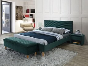 Kárpitozott ágy AZURRO VELVET 180 x 200 cm szín zöld / tölgy