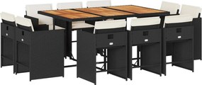 vidaXL 11 részes fekete polyrattan kerti étkezőgarnitúra párnákkal