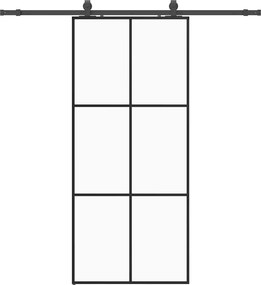 vidaXL fekete ESG üveg tolóajtó fémszerelvény-szettel 90x205 cm