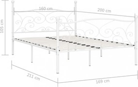 fehér fém ágykeret lécezett ágyráccsal 160 x 200 cm