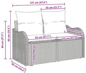 9 darabos kertibútor szett párnákkal szürke poli rattan, 2 fős kertibútor párnákkal szürke poli rattan