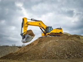 Illusztráció Excavator blue sky heavy machine construction site, bjdlzx