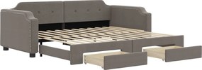 vidaXL tópszínű kihúzható szövet heverő fiókokkal 90 x 200 cm