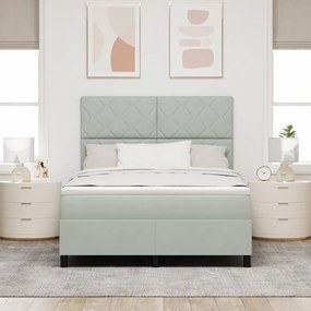 Boxspring Ágy Mattal &amp; LED Fény Szürke 140x200 cm Bársony