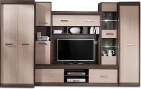 Nappali szekrénysor, DTD/MDF, világos tölgy/sötét tölgy, KORINA