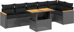 vidaXL 7 részes fekete polyrattan kerti ülőgarnitúra párnával