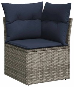 5 részes szürke polyrattan akácfa kerti ülőgarnitúra párnákkal