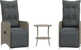 vidaXL 2 db szürke polyrattan dönthető kerti szék asztallal