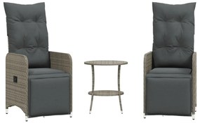 vidaXL 2 db szürke polyrattan dönthető kerti szék asztallal