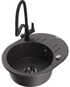 Mexen Kevin egymedencés gránit mosogató Duo konyhai csapteleppel, fekete pöttyös - 6517-76-671701-70-B