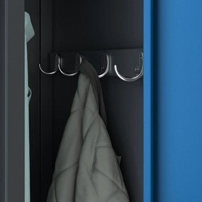 Pléh öltözőszekrény talpazaton, kétmodulos, polccal és köztes fallal KACPER, 800 x 1800 x 500 mm, antracit-kék