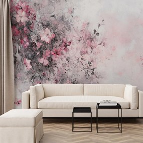 Fotótapéta - Absztrakt rózsaszín-fekete virágok (147x102 cm)