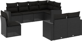 vidaXL 8 részes fekete polyrattan kerti ülőgarnitúra párnákkal