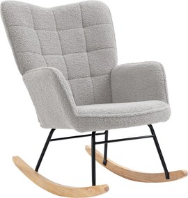 HOMCOM hintaszék — berber plüss megjelenés, kartámaszok, párnázott ülés fa síneken, nappali vagy hálószoba, max. 120 kg | Aosom