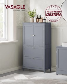 Álló Fürdőszobai Szekrény 2 Fiókkal és 2 Ajtóval, 30 x 60 x 110 cm, szürke