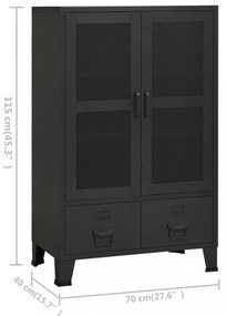 fekete fém ipari tárolószekrény 70 x 40 x 115 cm