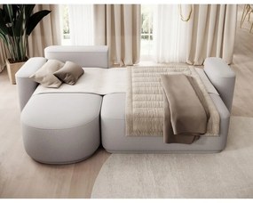 Világosszürke zsenília kinyitható-tárolóhelyes sarokkanapé (bal oldali-heverő résszel) Aurumm – ELTAP