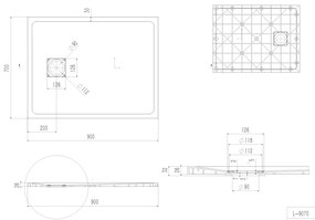 Erga Hyper, SMC zuhanytálca 90x70x2,6 cm + szifon, fekete matt, ERG-V06-SMC-7090S-BK