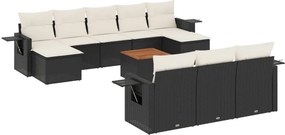 vidaXL 11 részes fekete polyrattan kerti ülőgarnitúra párnákkal