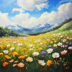 Vászonkép Canvas Hegyi Rét Mezei Virágok Tavaszi Tájkép 80x80