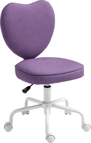 HOMCOM Szív Alakú Íróasztali Szék, Irodai Szék 5 Forgó Kerekével és Állítható Magasságával Kárpitozott, 40x50x79-89cm, Lila | Aosom