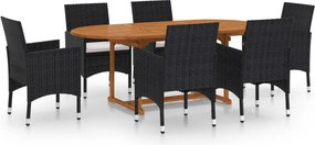 vidaXL 7 részes fekete polyrattan kerti étkezőgarnitúra