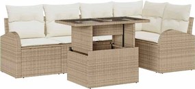 vidaXL Kerti Kanapé Szett párnával tárolóval 6 pcs Bézs Poli rattan