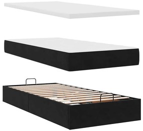 fekete bársony ottomán ágy matraccal &amp; LED-ek 80x200cm