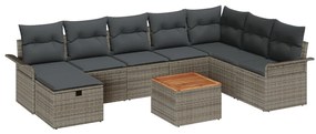 9 Darabos Kerti Sofa Szett Párnákkal Szürke Poli Rattan