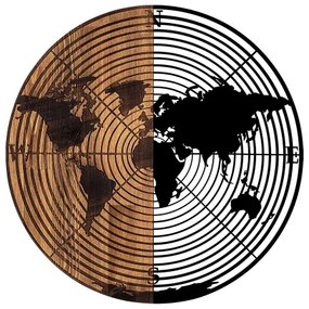 Fali dekoráció 56 cm átmérő, fa/fém térkép