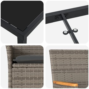 7 Darabos Kerti Étkezőszett Párnás Szürke Poly Rattan
