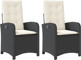 vidaXL 2 db fekete polyrattan dönthető kerti szék párnával