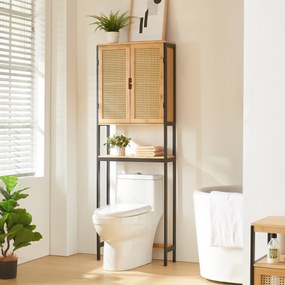 [en.casa] Bambusz tárolószekrény WC fölé Tervola 172x60x20cm fekete/natúr