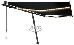 Antracitszürke szélérzékelős és LED-es napellenző 400x350 cm