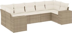 vidaXL 7 részes bézs polyrattan kerti ülőgarnitúra párnákkal