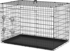PawHut Összecsukható Kutya Ketrec 2 Ajtóval, Kivehető Tálcával és Szállító Fogantyúval 121x77x82 cm Fekete | Aosom
