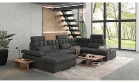 Antracitszürke kinyitható tárolóhelyes sarokkanapé (jobb oldali-U alakú) Merkur – Ropez
