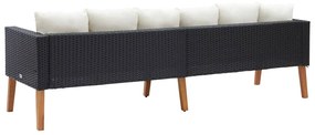 Háromszemélyes fekete polyrattan kerti kanapé párnákkal