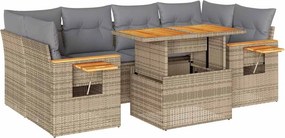 vidaXL 7 részes bézs polyrattan akácfa kerti ülőgarnitúra párnákkal
