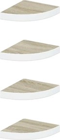 vidaXL 4 db tölgyszínű és fehér MDF fali sarokpolc 25 x 25 x 3,8 cm